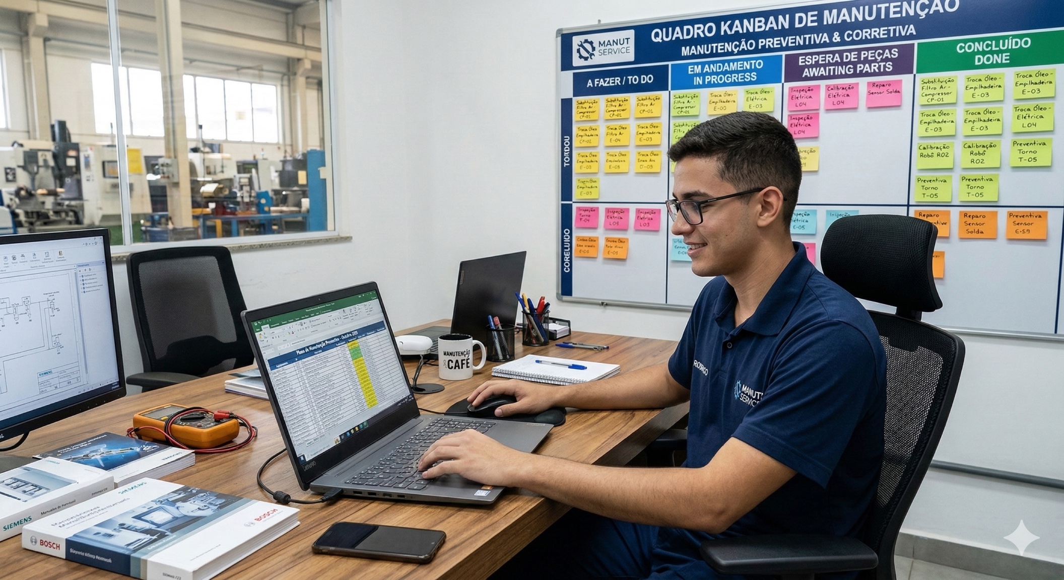 Profissionais realizando manutenção em equipamentos pesados
